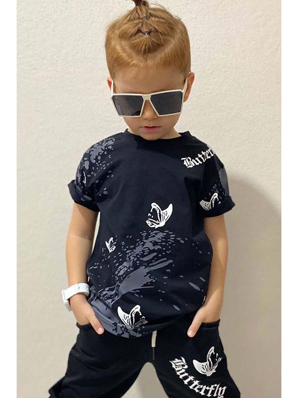 Erkek Çocuk Butterfly Baskılı Siyah Eşofman Takım