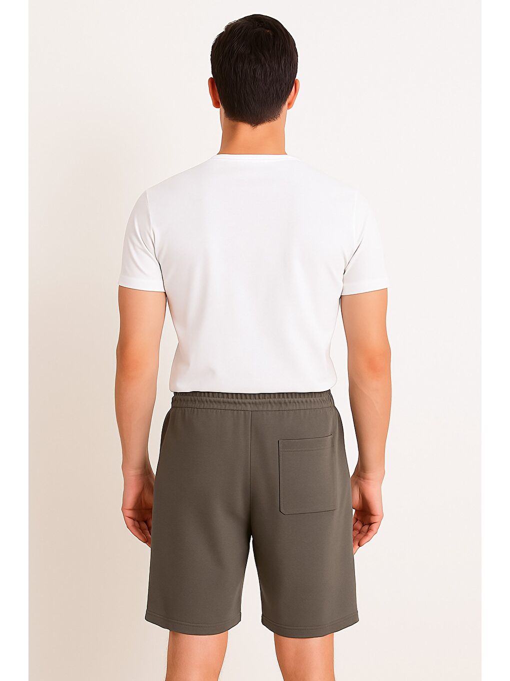 Gri Bel Bağcıklı Nakışlı Erkek Şort-1