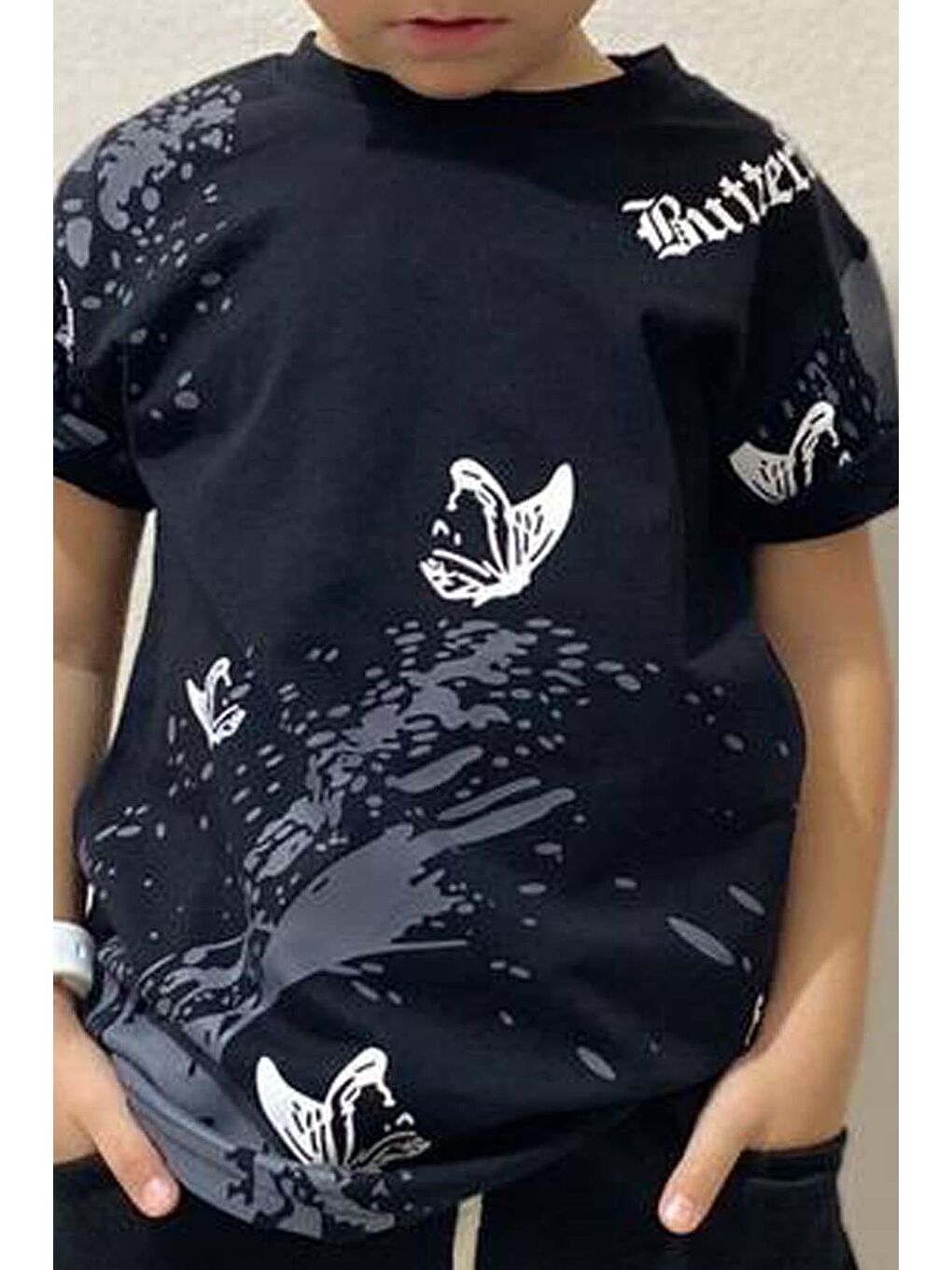 Erkek Çocuk Butterfly Baskılı Siyah Eşofman Takım-1