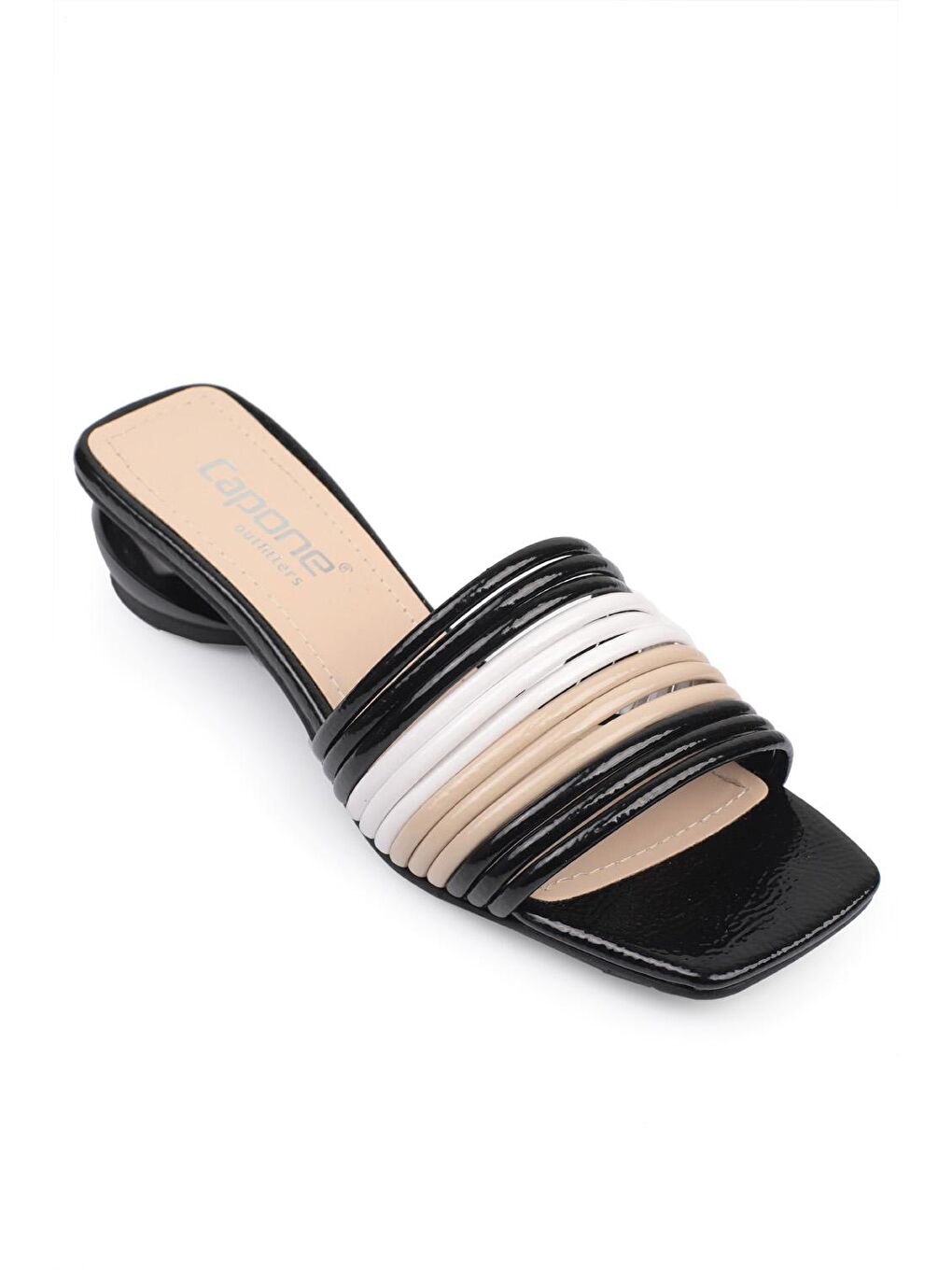 Siyah Beyaz Nude Kadın Orta Topuklu Şık Terlik-1