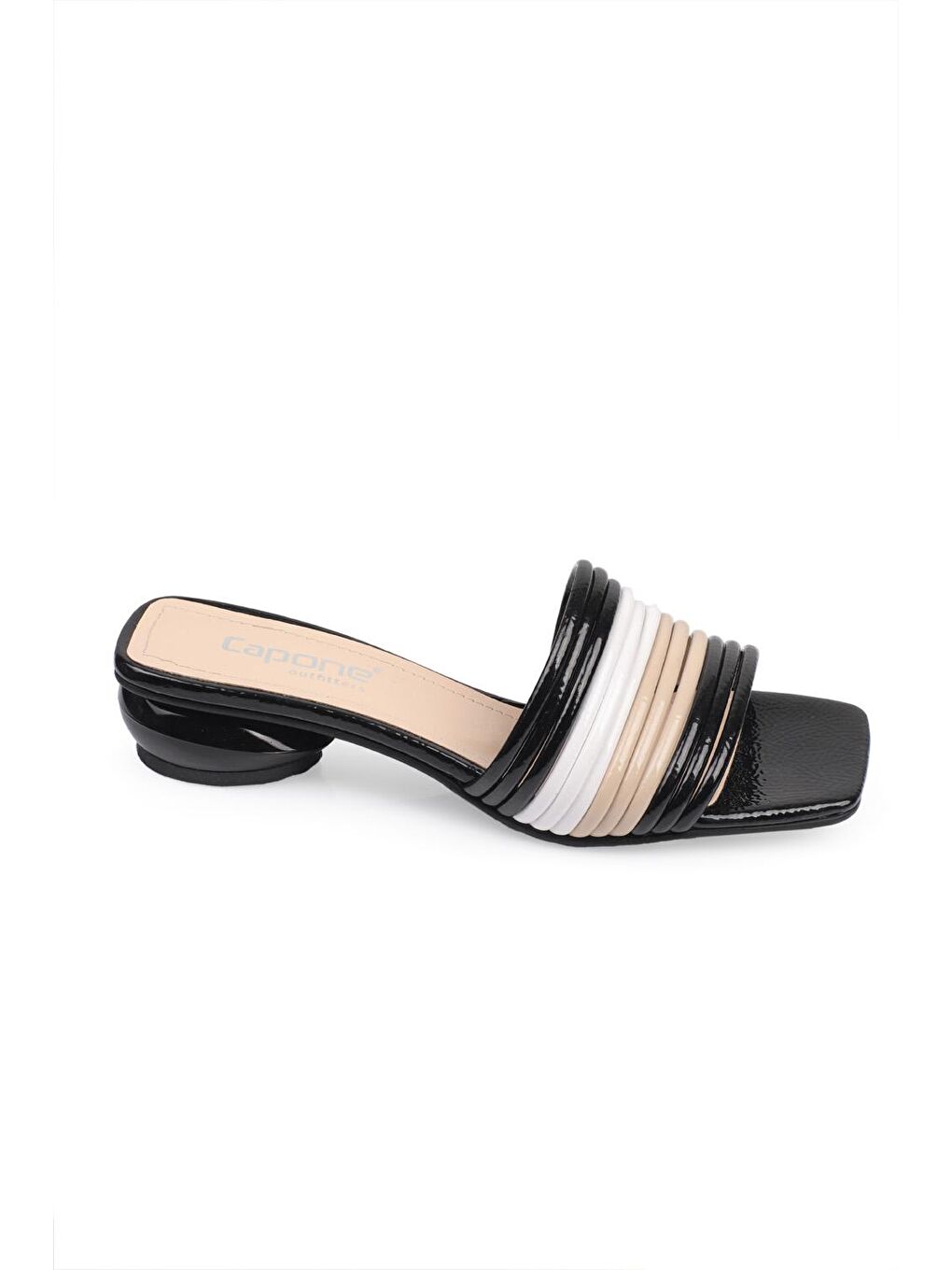 Siyah Beyaz Nude Kadın Orta Topuklu Şık Terlik-2