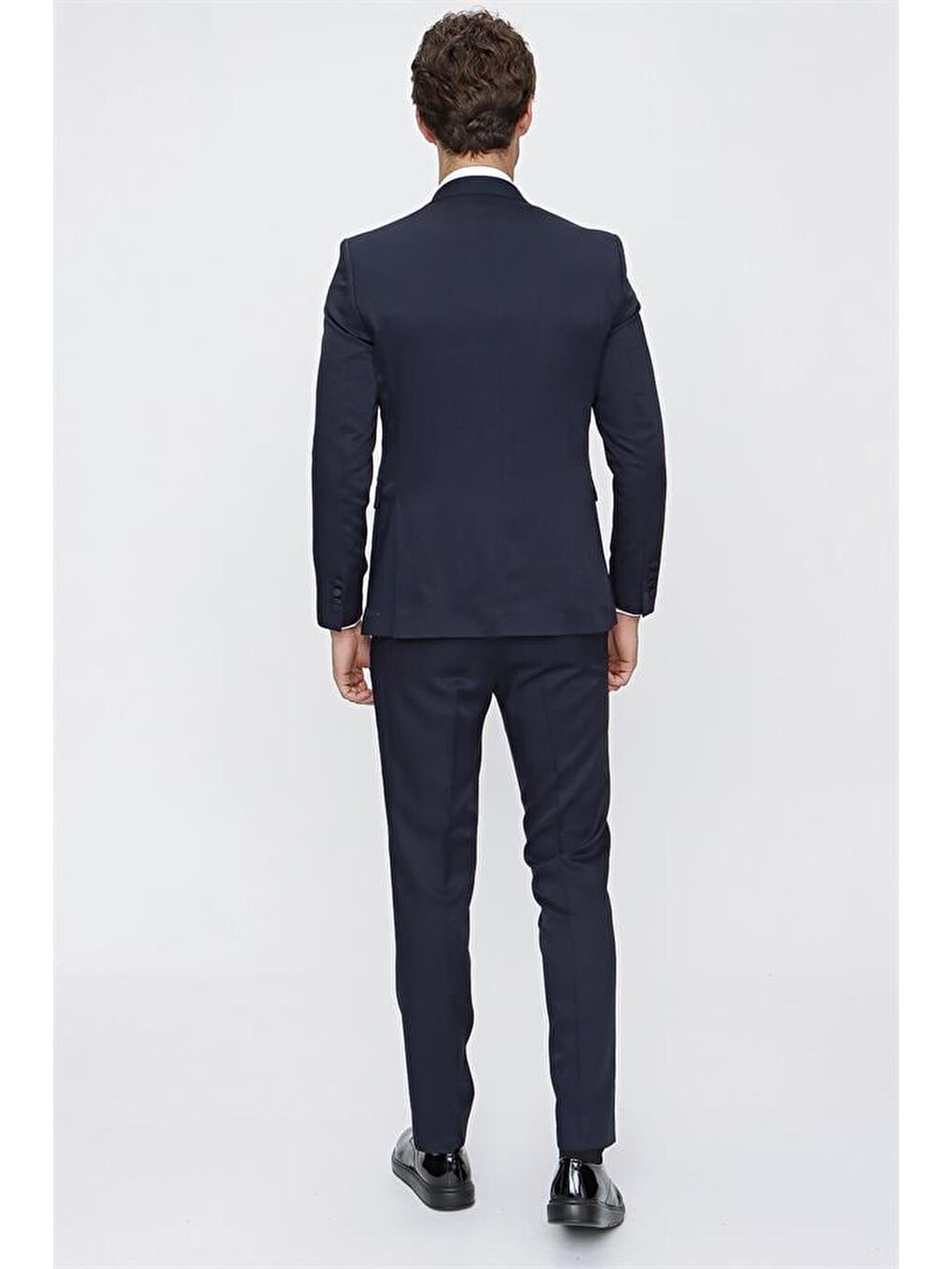 Koyu Lacivert Armürlü Kırlangıç Yaka Astarlı Yelekli 6 Drop Slim Fit Smokin Damatlık 1001220203-3