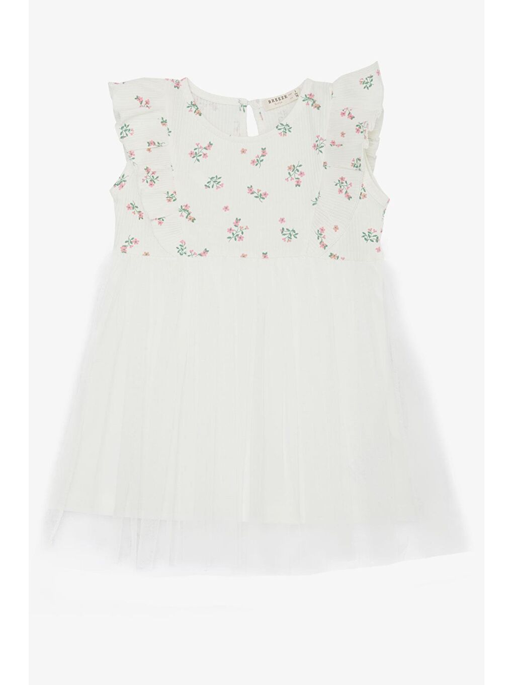 Kız Bebek Elbise Çiçekli Tüllü Fırfırlı Beyaz