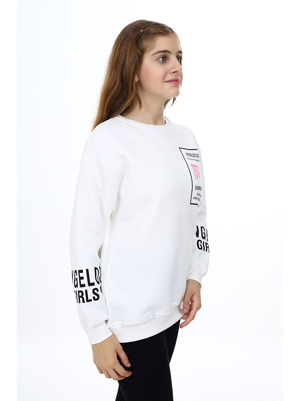 angelos Beyaz Kız Çocuk Yaka ve Bilek Baskılı 3 İplik Sweatshirt Px492.2 - 2