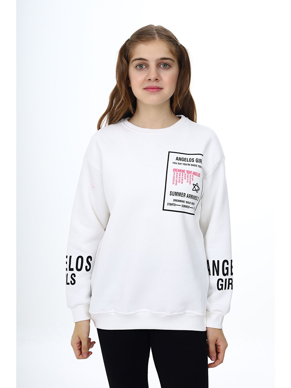 angelos Beyaz Kız Çocuk Yaka ve Bilek Baskılı 3 İplik Sweatshirt Px492.2 - 3