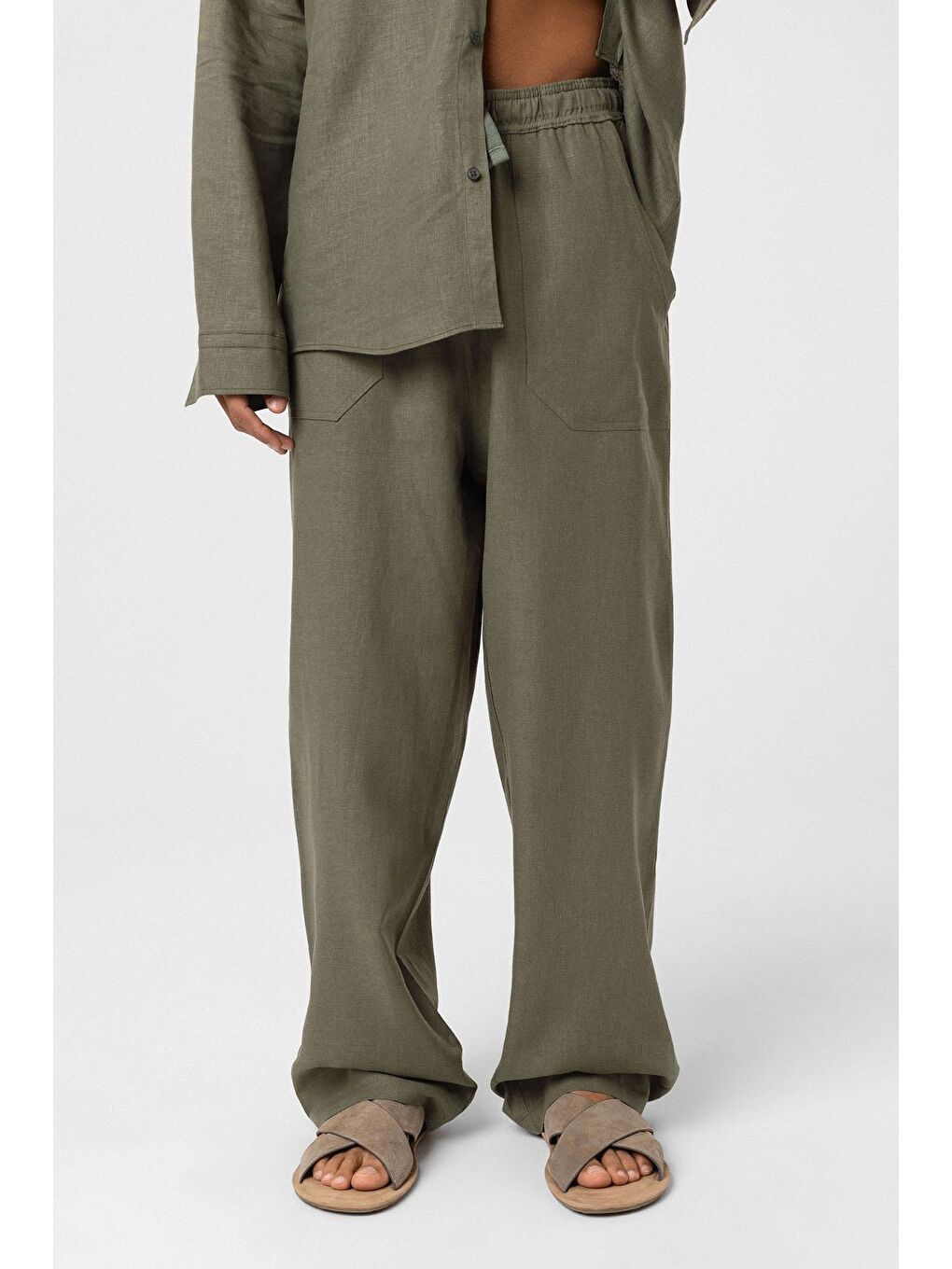 Baggy Keten Pantolon Haki