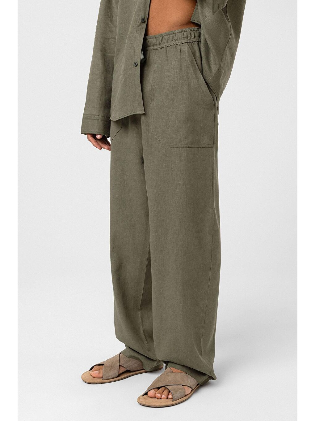 Baggy Keten Pantolon Haki-1