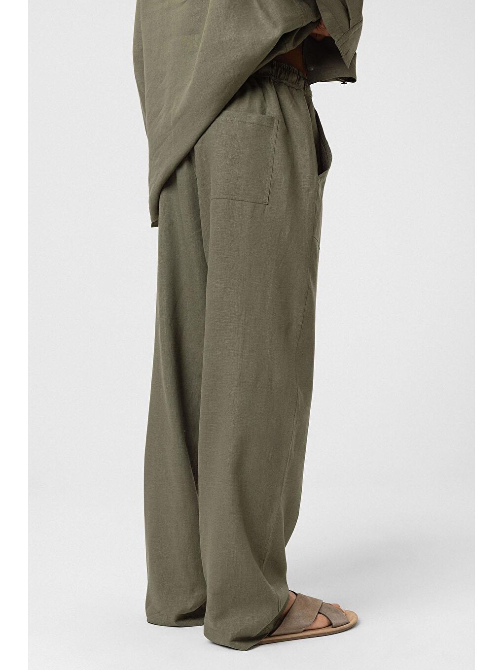 Baggy Keten Pantolon Haki-2