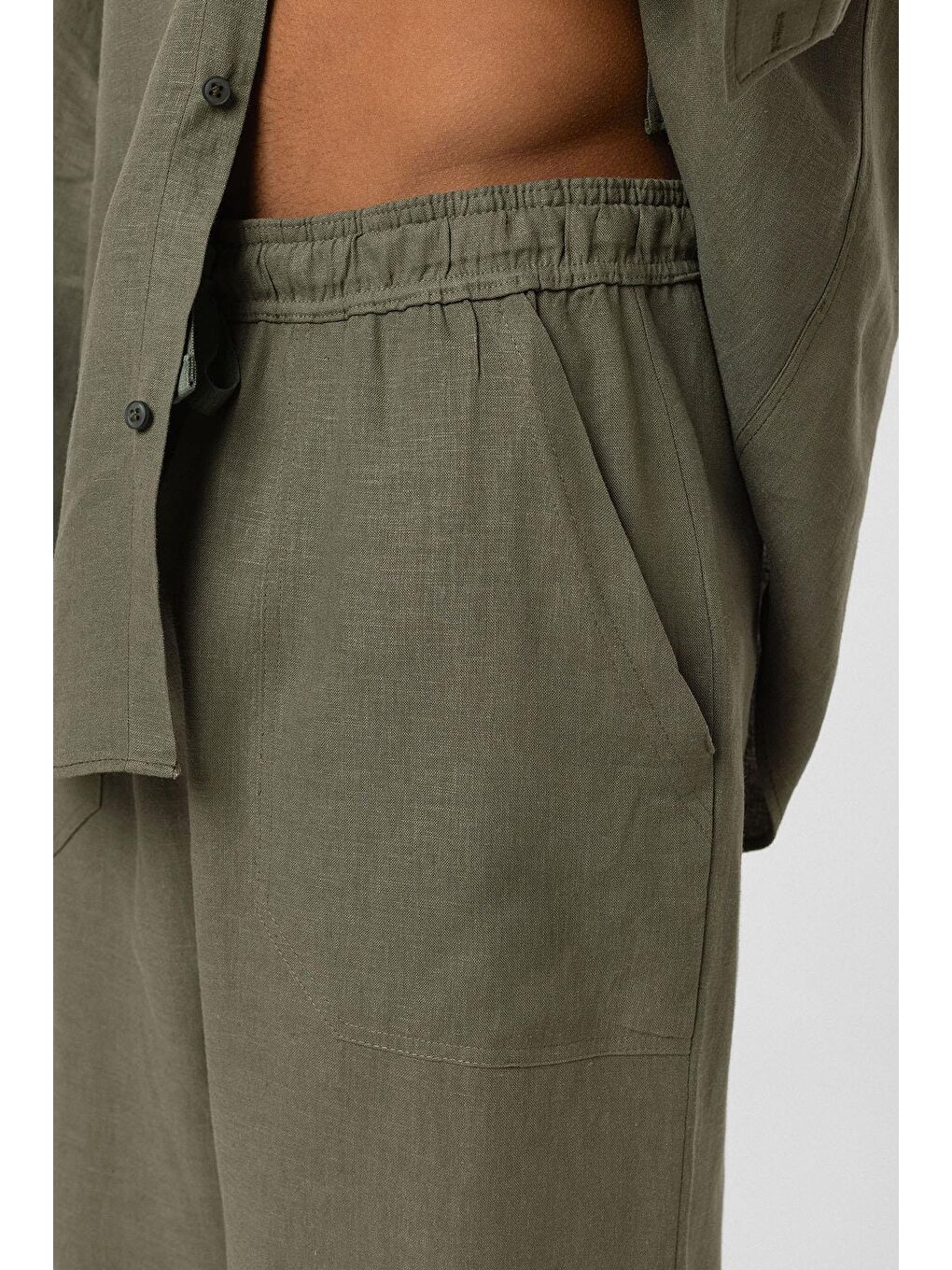 Baggy Keten Pantolon Haki-3