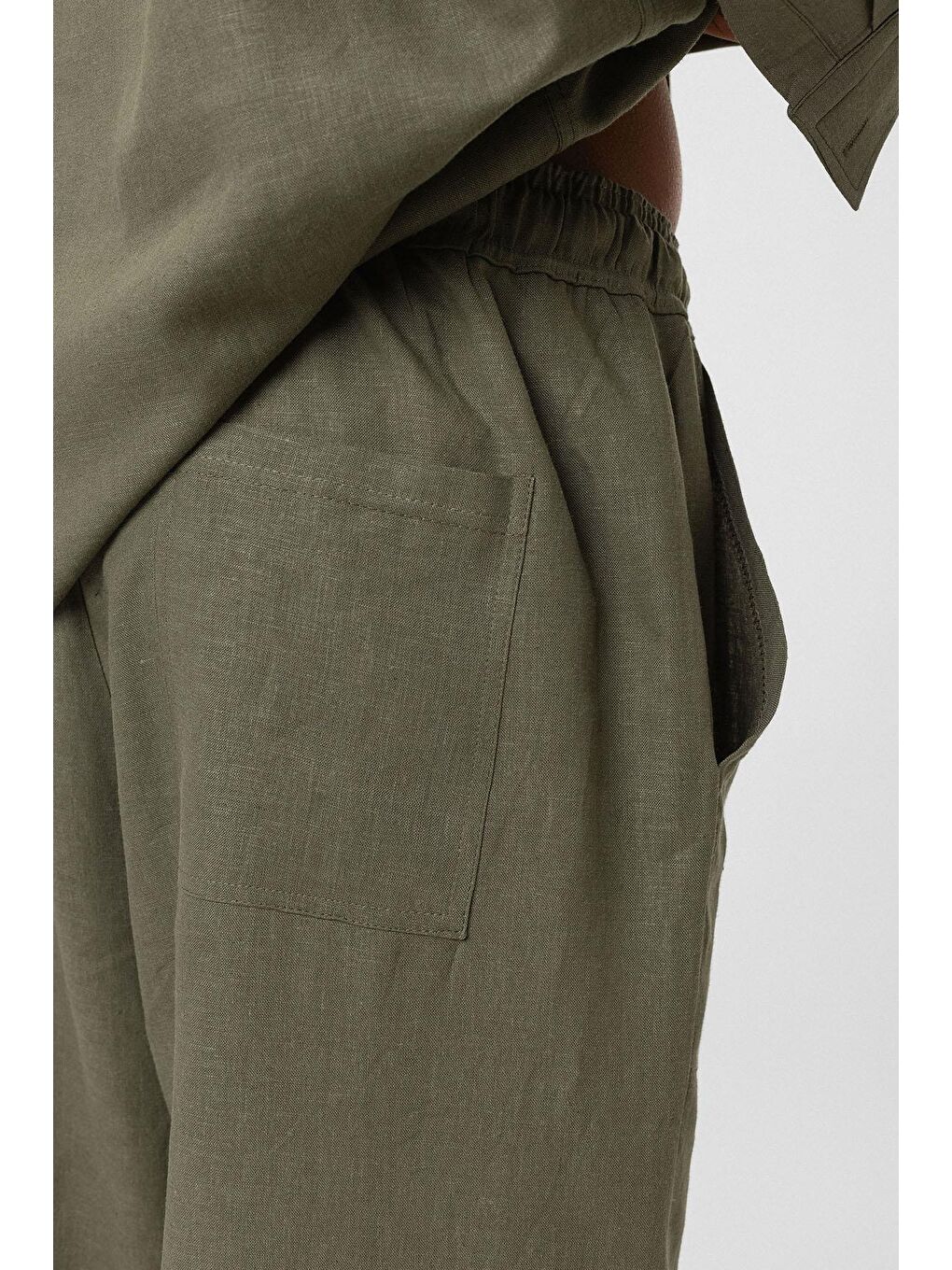 Baggy Keten Pantolon Haki-4