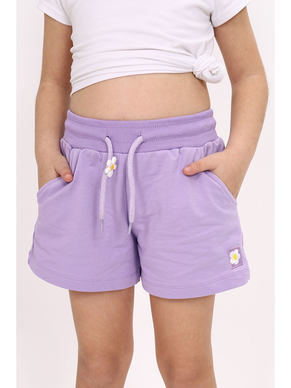 Lila Kız Çocuk Nakışlı Şort