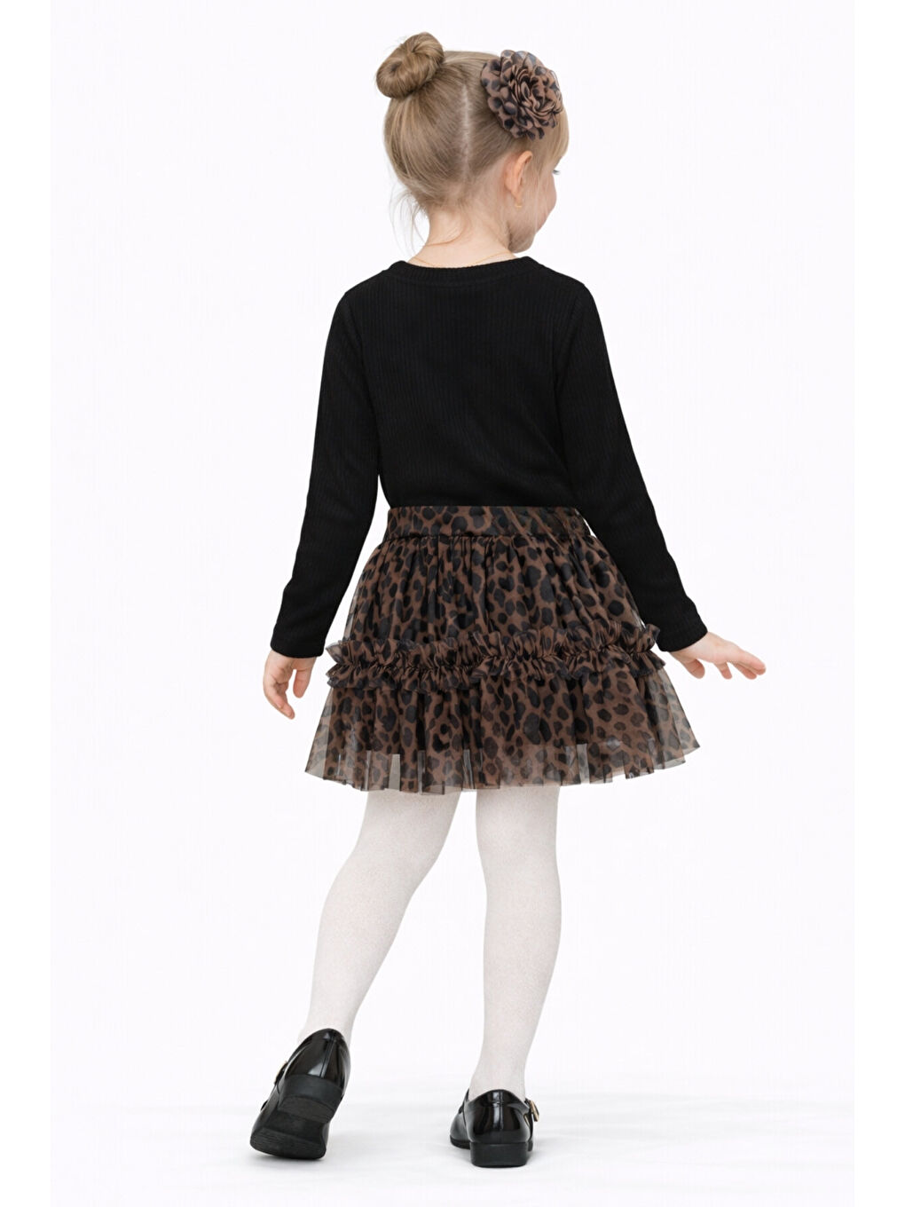 Siyah Kız Çocuk Leopar Desenli Badili 2 Parça Alt-Üst Takım Ak2608-3