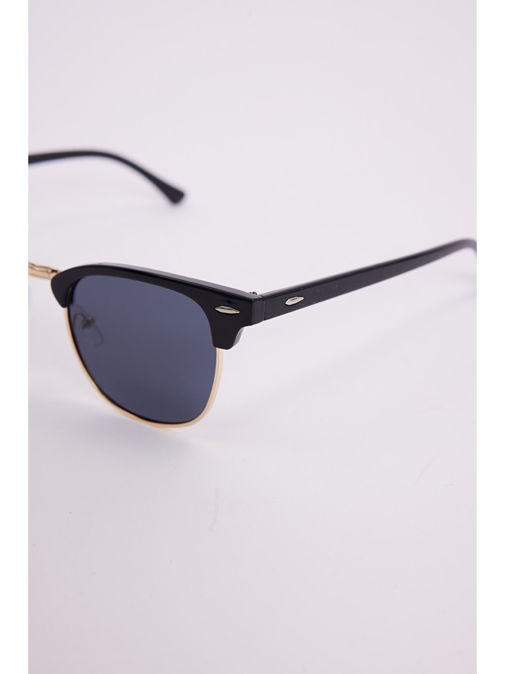 Unisex siyah Oval Çerçeveli Gold Detaylı Uv 400 Korumalı Güneş Gözlüğü-3