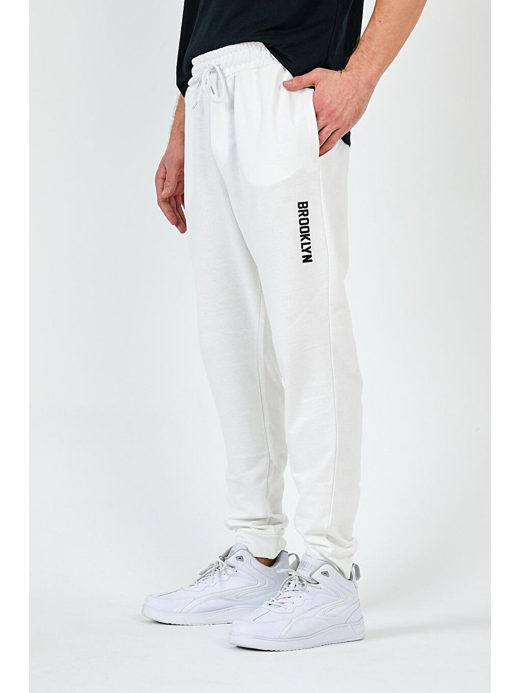 Ekru Regular/Normal Kesim Lastik Belli Brooklyn Şehir Baskılı Erkek Eşofman Altı 24EA203-3