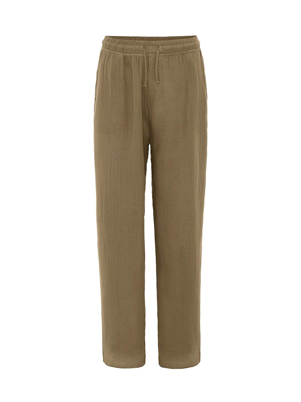 Baggy Fit Müslin Keten Pantolon Haki-5
