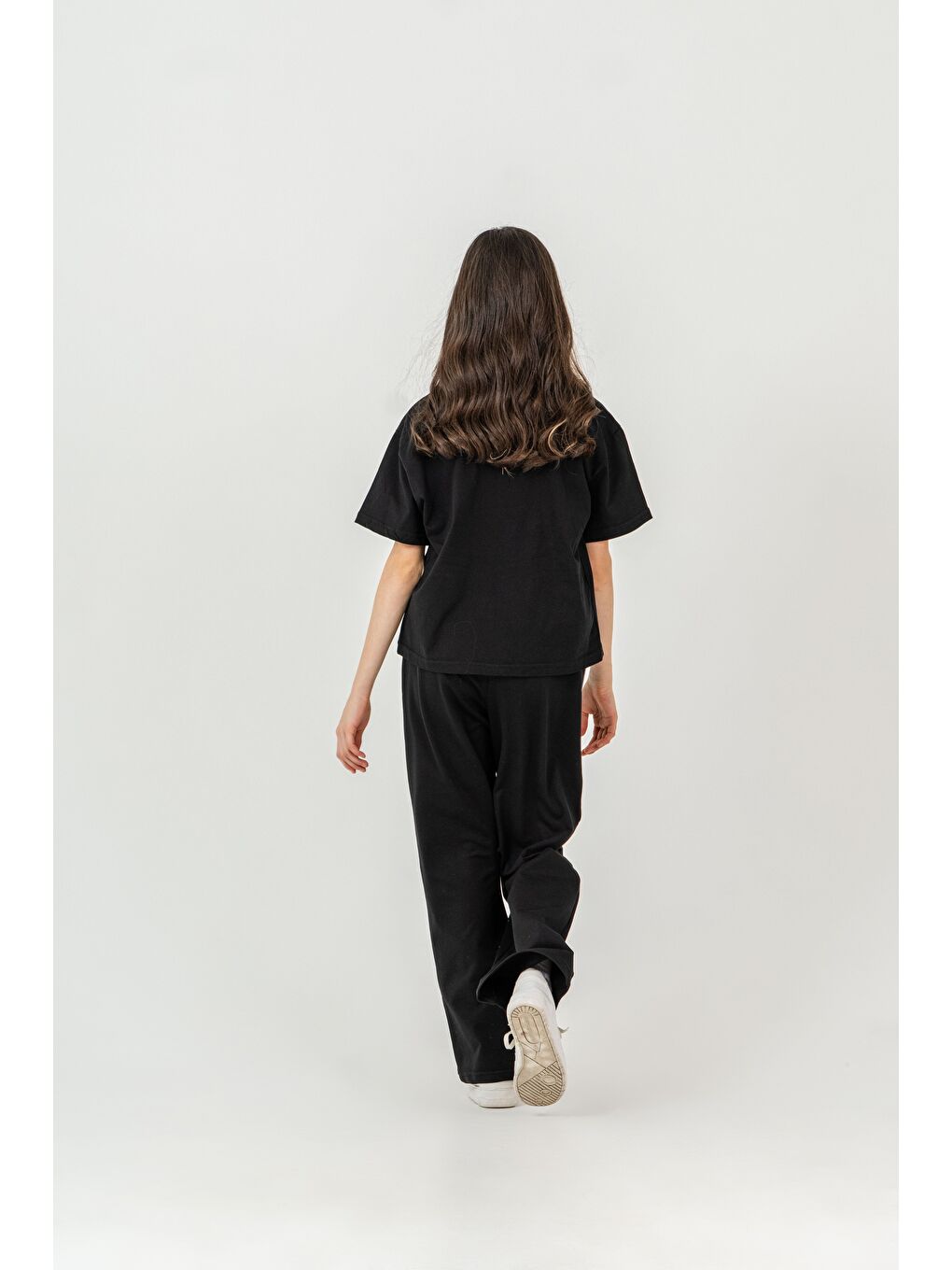 Siyah True Style Taş Baskılı Alt Çift Paça Taş Baskılı Kız Çocuk Alt Üst Eşofman Takımı-2