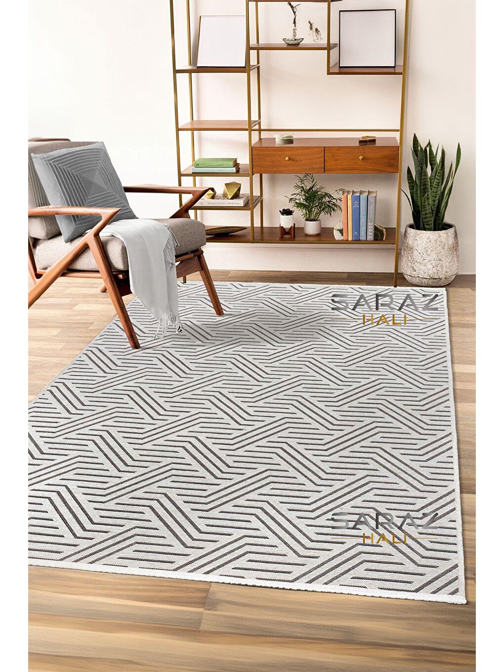 Ekru Şönil Dokuma Geometrik Krem kilim 80x150