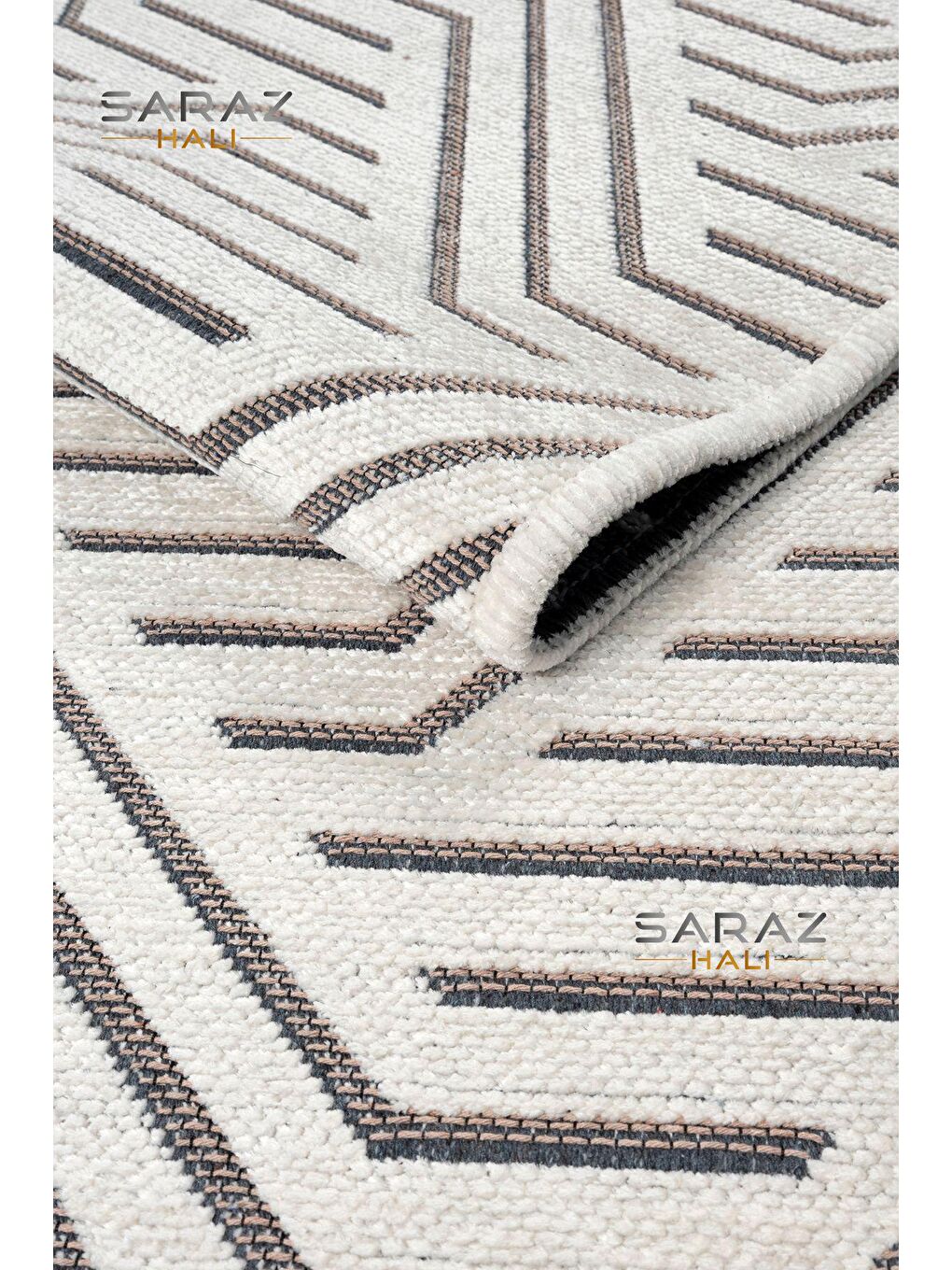 Ekru Şönil Dokuma Geometrik Krem kilim 80x150-1