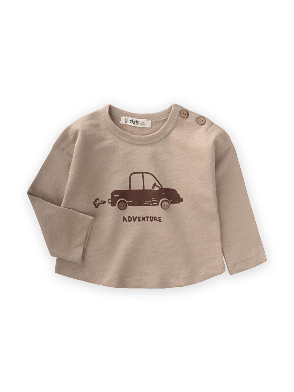 CİGİT Bej Adventure Baskılı Erkek Bebek  Sweatshirt 0-5 Yaş Bej