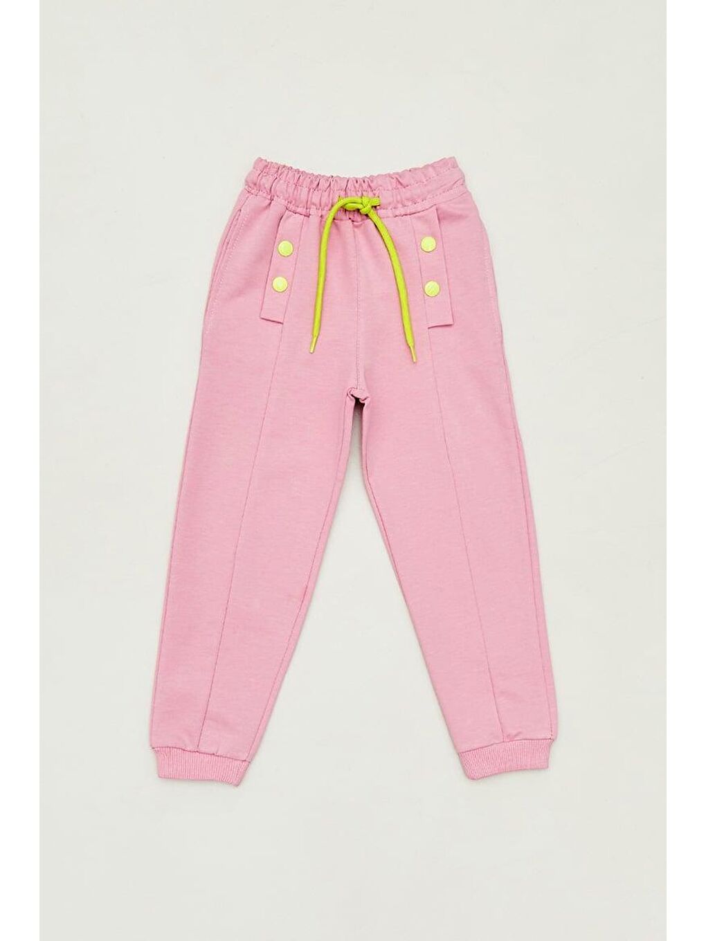 Pembe Basic Beli Bağcıklı Düğme Detaylı Kız Çocuk Eşofman Altı