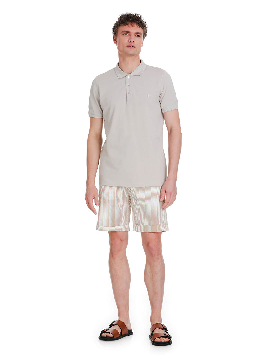 Bej Taş Regular Fit 100% Pamuk Polo Yaka Tişört-1