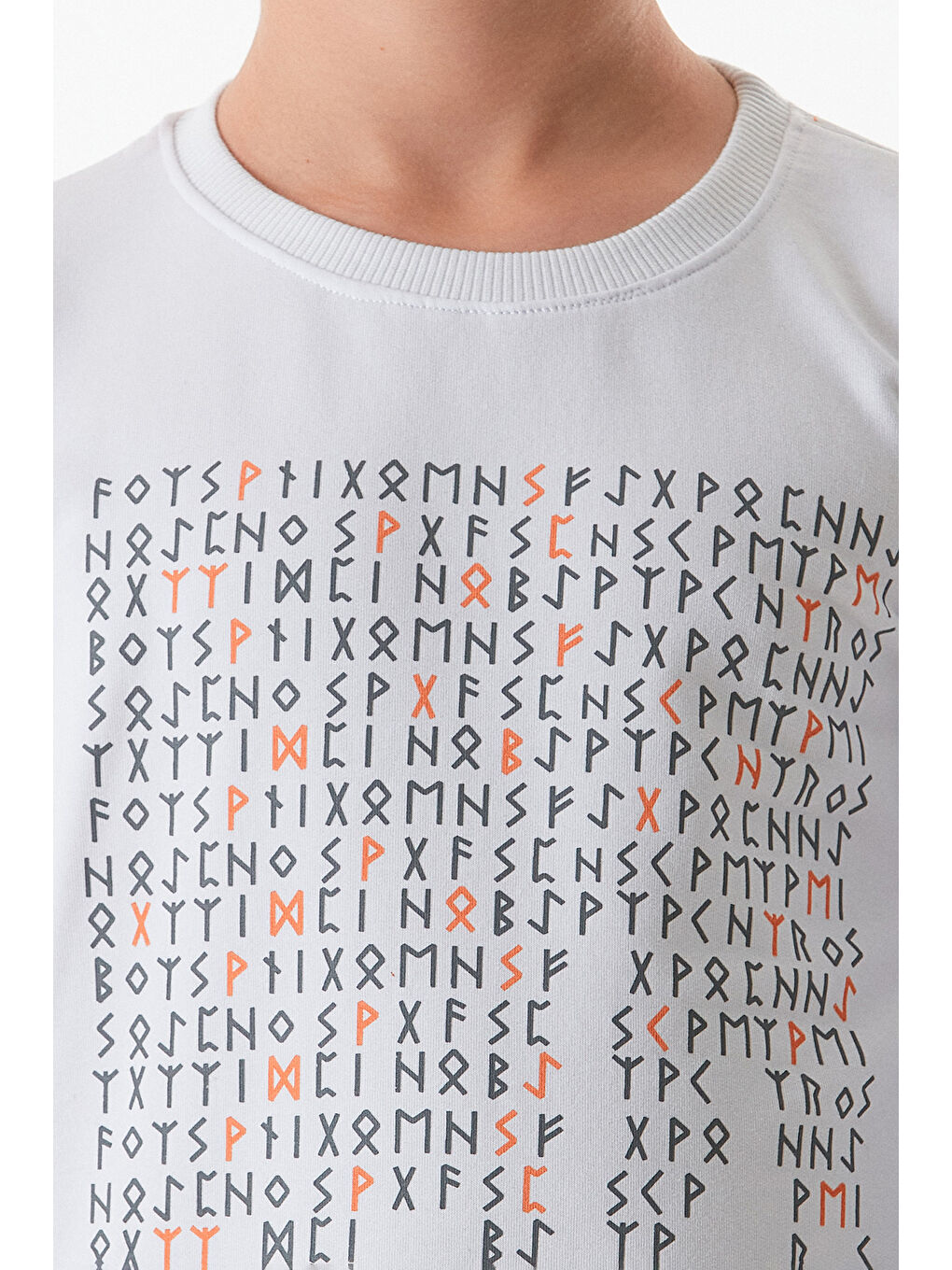 Beyaz Baskılı Bisiklet Yaka Erkek Çocuk Sweatshirt-3