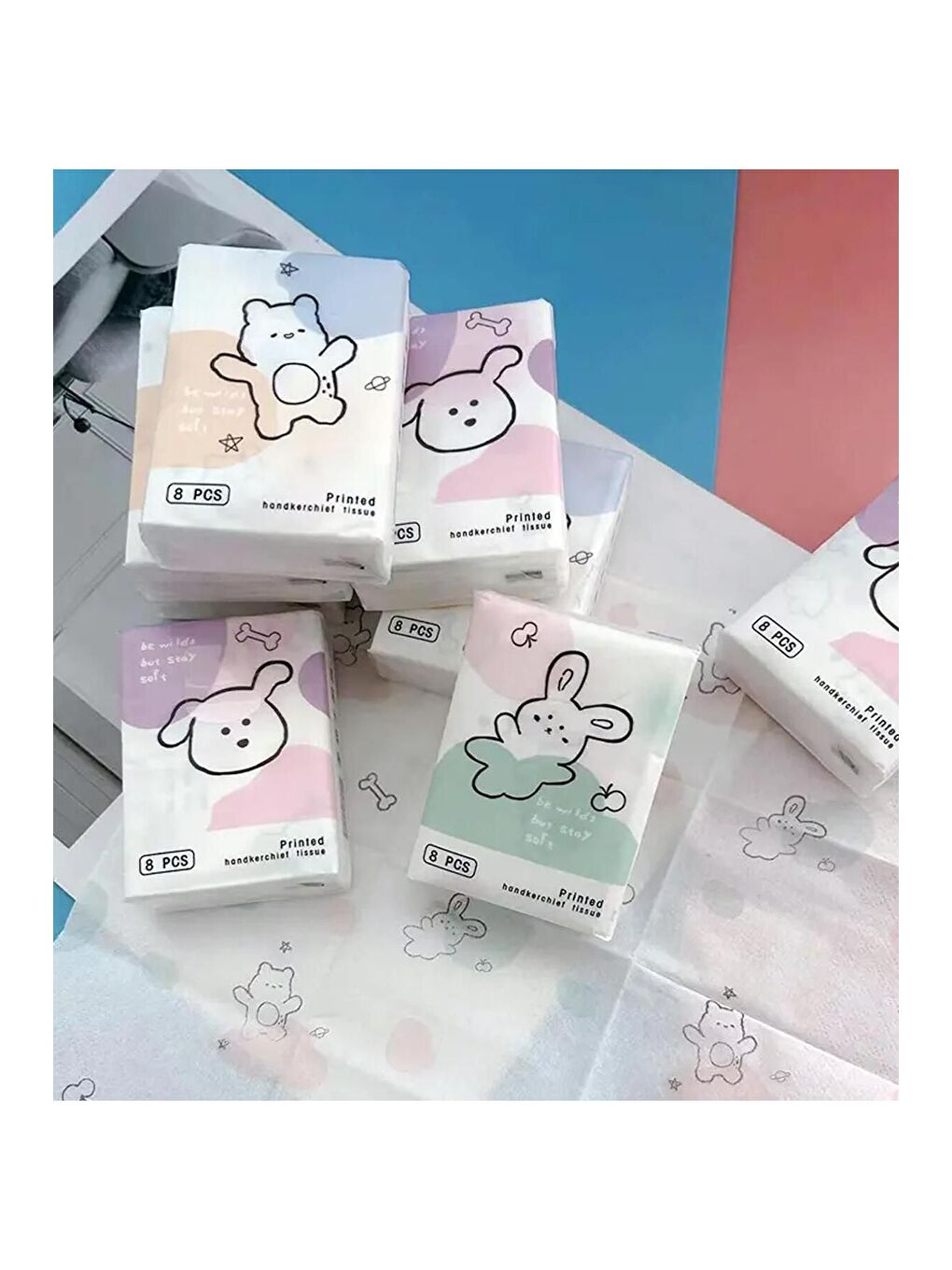 Çizgi Hayvan Figürlü Mini Cep Mendili 9 lu Set-1