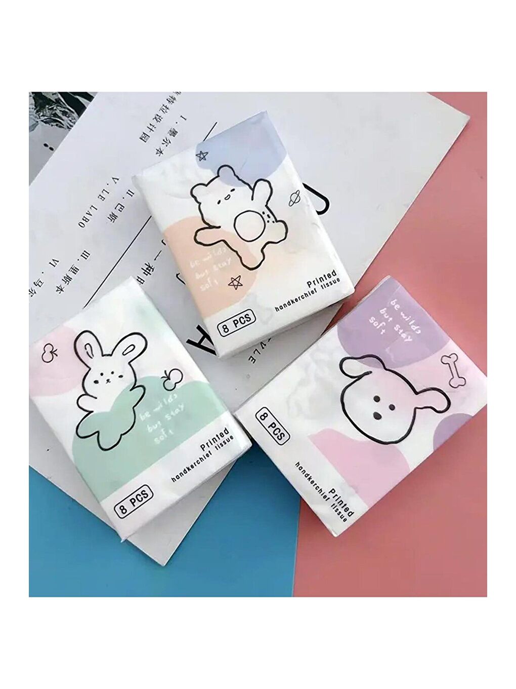 Çizgi Hayvan Figürlü Mini Cep Mendili 9 lu Set-3