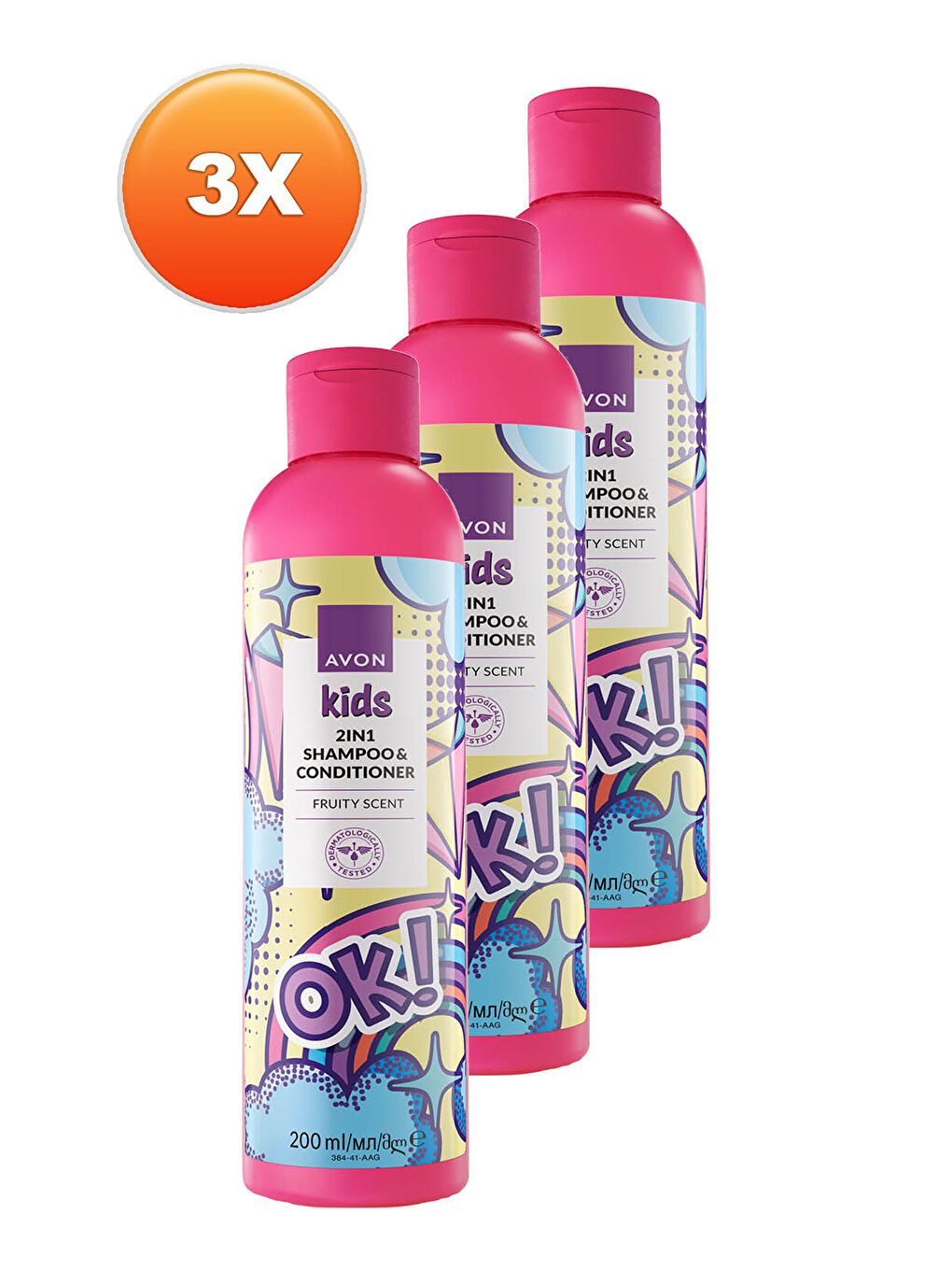 AVON Kids OK 2 si 1 Arada Meyve Kokulu Şampuan ve Saç Kremi 200 Ml. Üçlü Set - 1