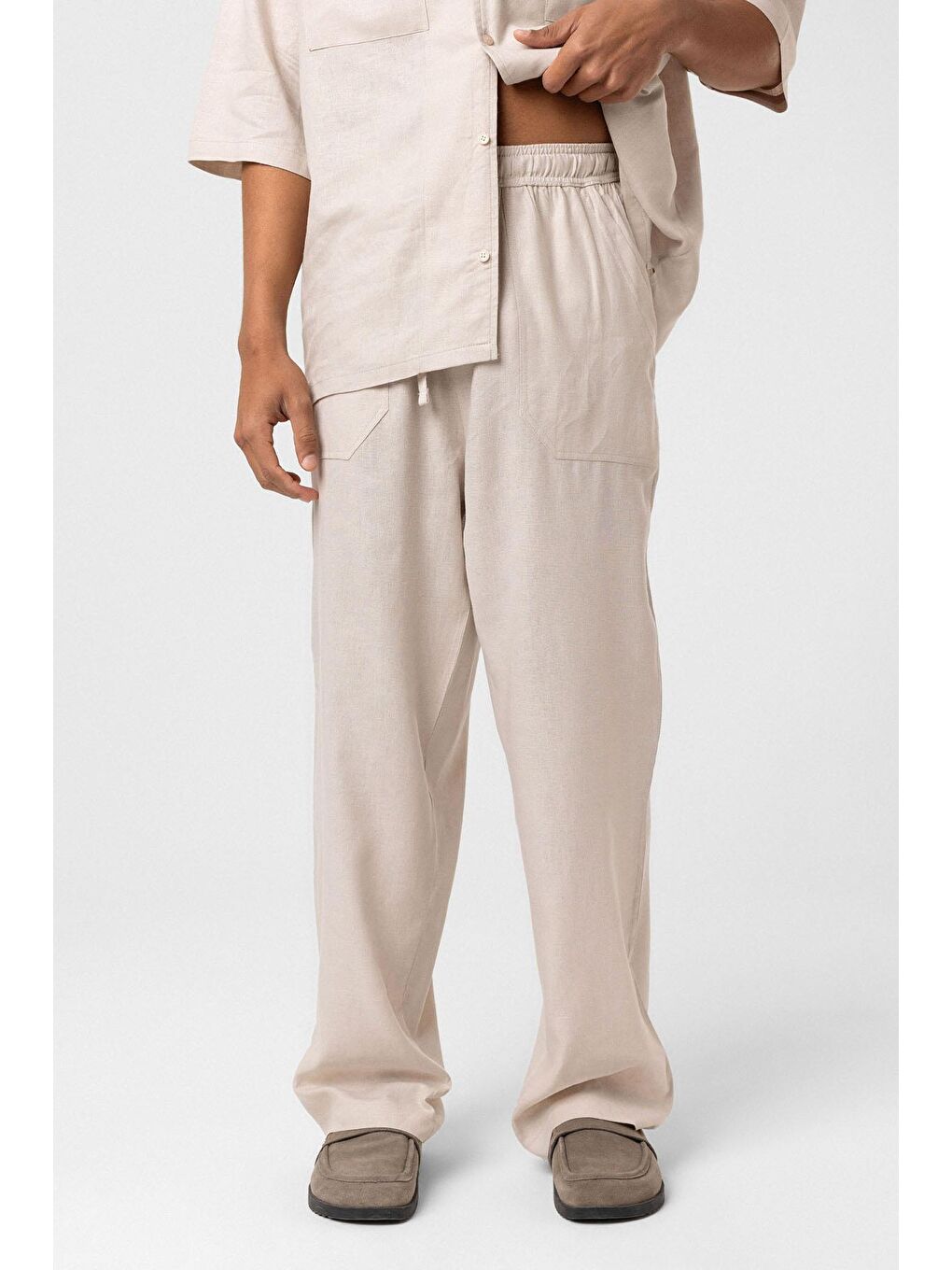Baggy Keten Pantolon Bej