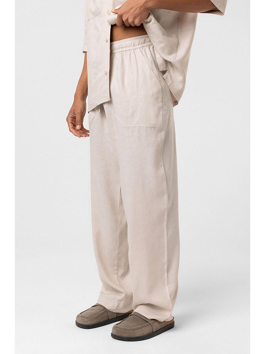Baggy Keten Pantolon Bej-1