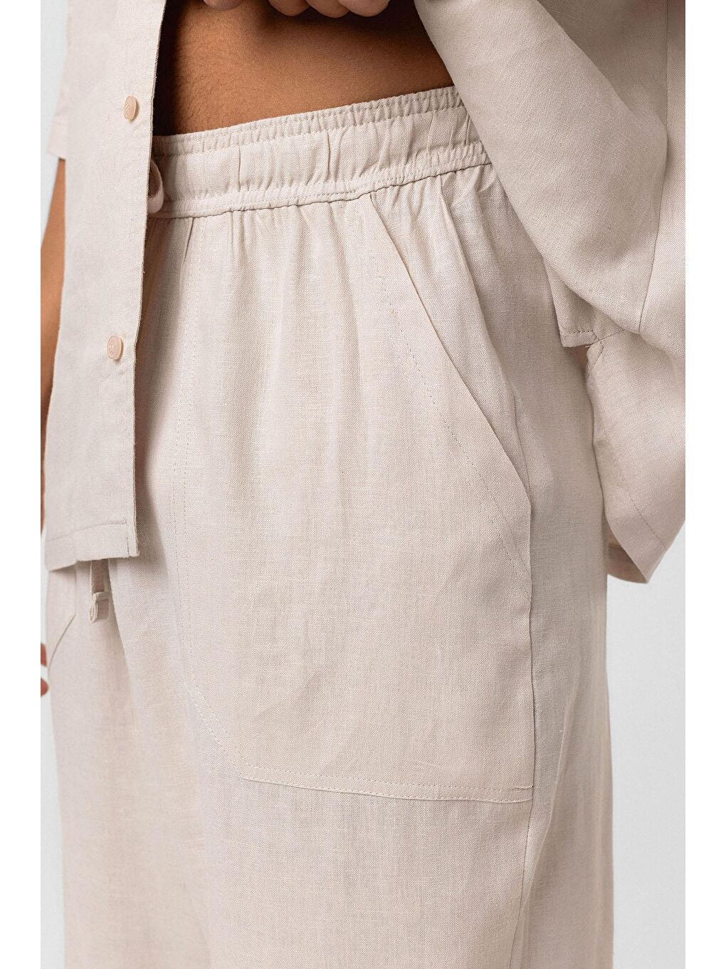 Baggy Keten Pantolon Bej-2