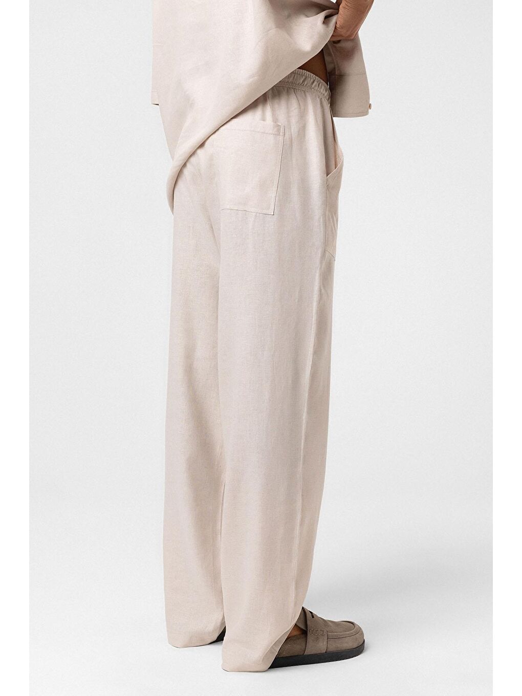 Baggy Keten Pantolon Bej-3