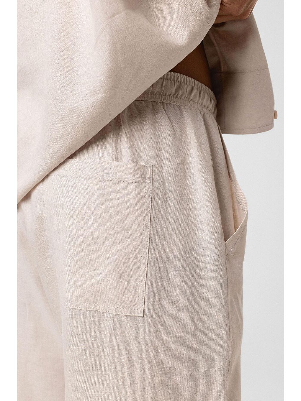 Baggy Keten Pantolon Bej-4