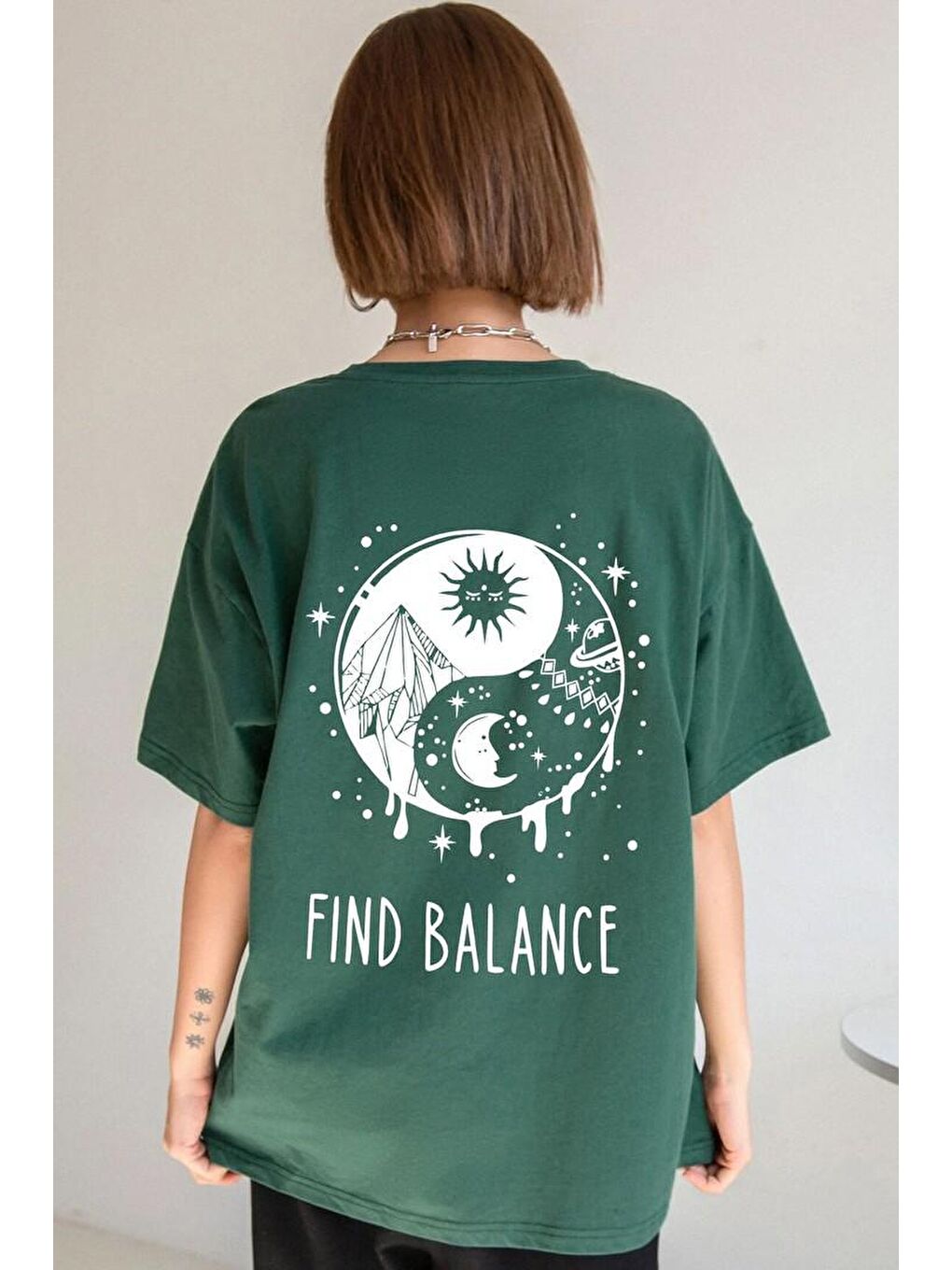 uyguntarz Yeşil Unisex Yin & Yang Baskılı T-shirt - 1