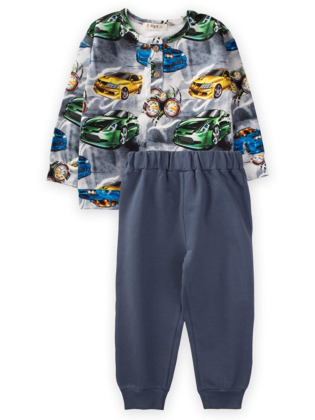 Araba Desenli Sweatshirt Takım 2-7 Yaş Gri