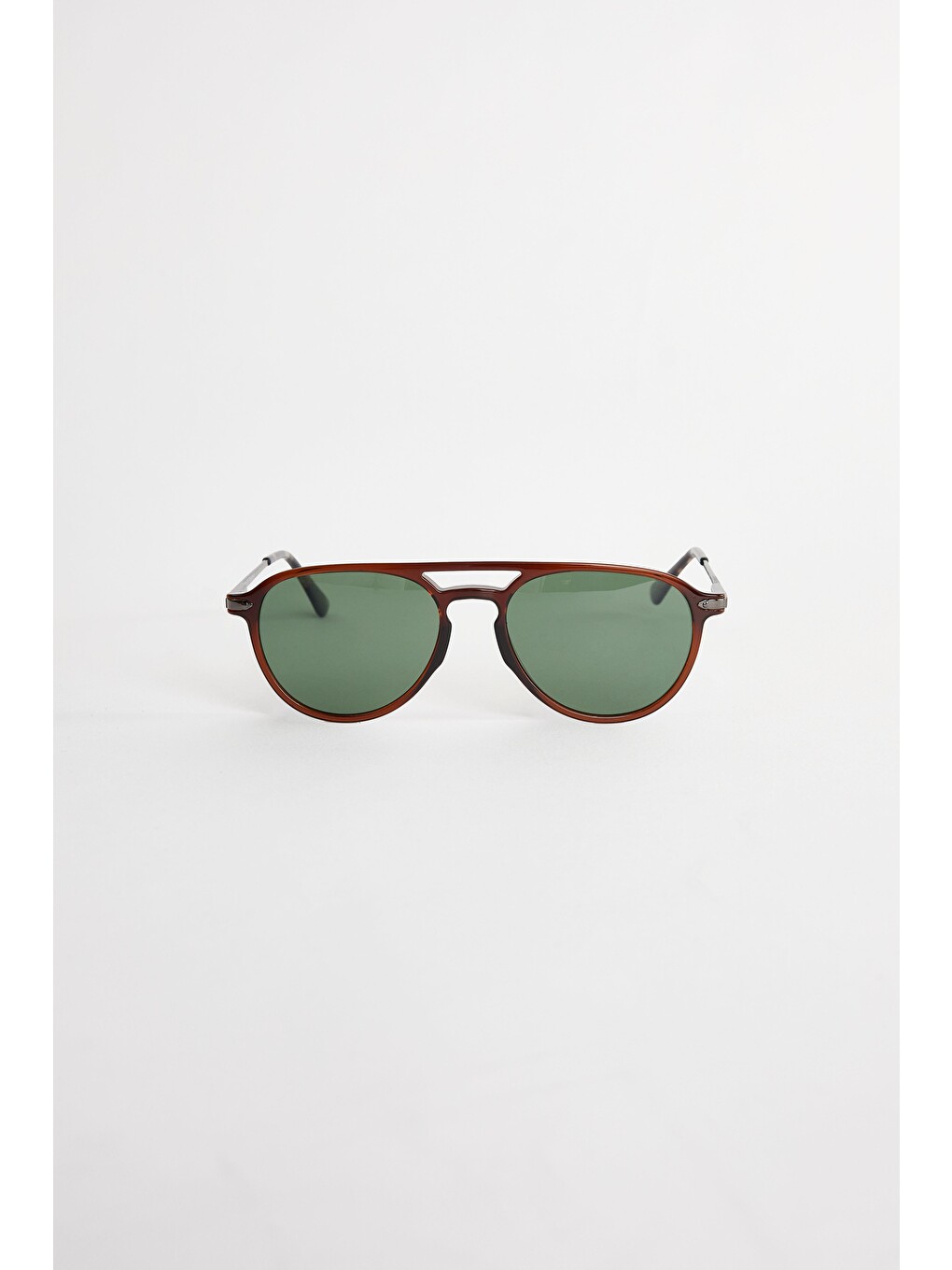 Unisex Oval Kahverengi Çerçeve Çift Köprülü Güneş Gözlüğü