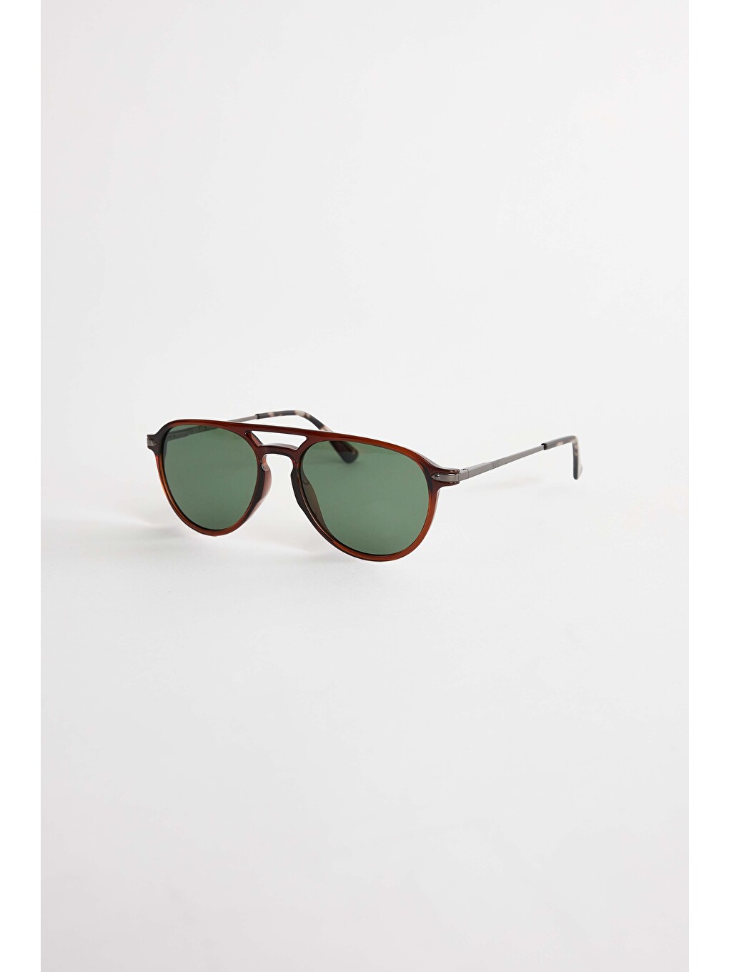 Unisex Oval Kahverengi Çerçeve Çift Köprülü Güneş Gözlüğü-1