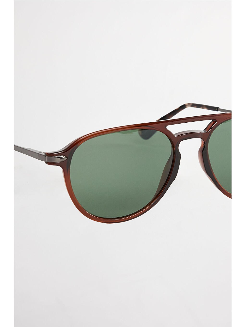 Unisex Oval Kahverengi Çerçeve Çift Köprülü Güneş Gözlüğü-3