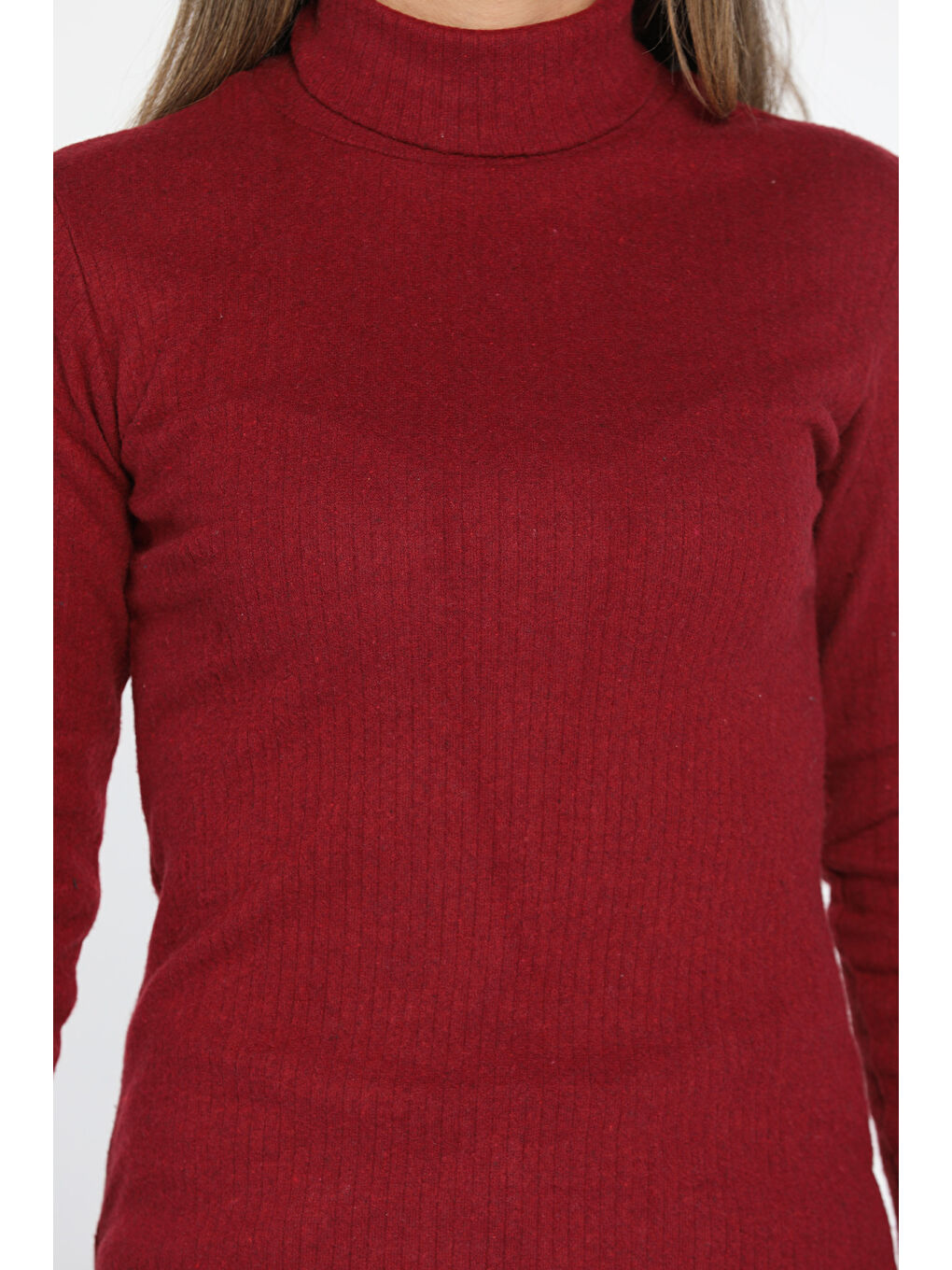 Bordo Balıkçı Yaka Fitilli Body Bluz-2