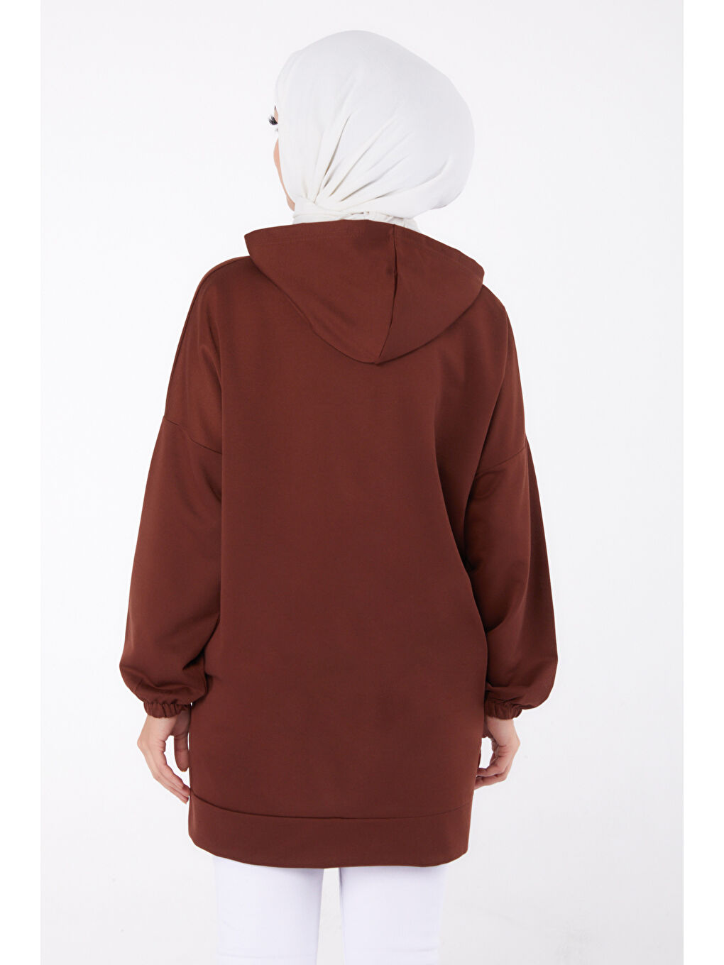 TOFİSA Kahverengi Düz Kapüşonlu Yaka Kadın Kahve Baskılı Sweatshirt   13334 - 3