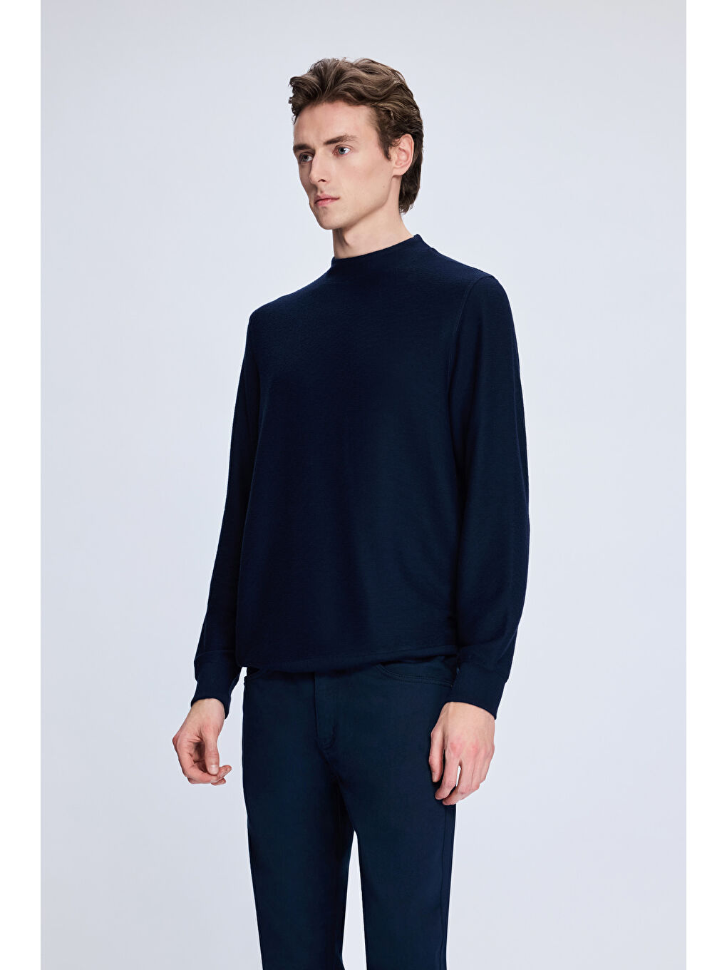 Lacivert Regular Fit Jakarlı Yarım Balıkçı Yaka Sweatshirt-2