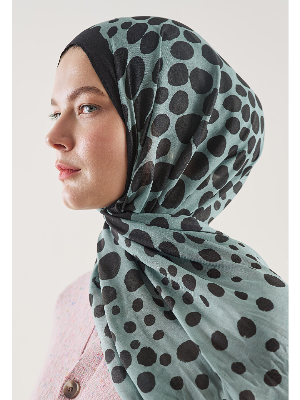 Yeşil Polka Dots Desen Rami Şal Okyanus-2