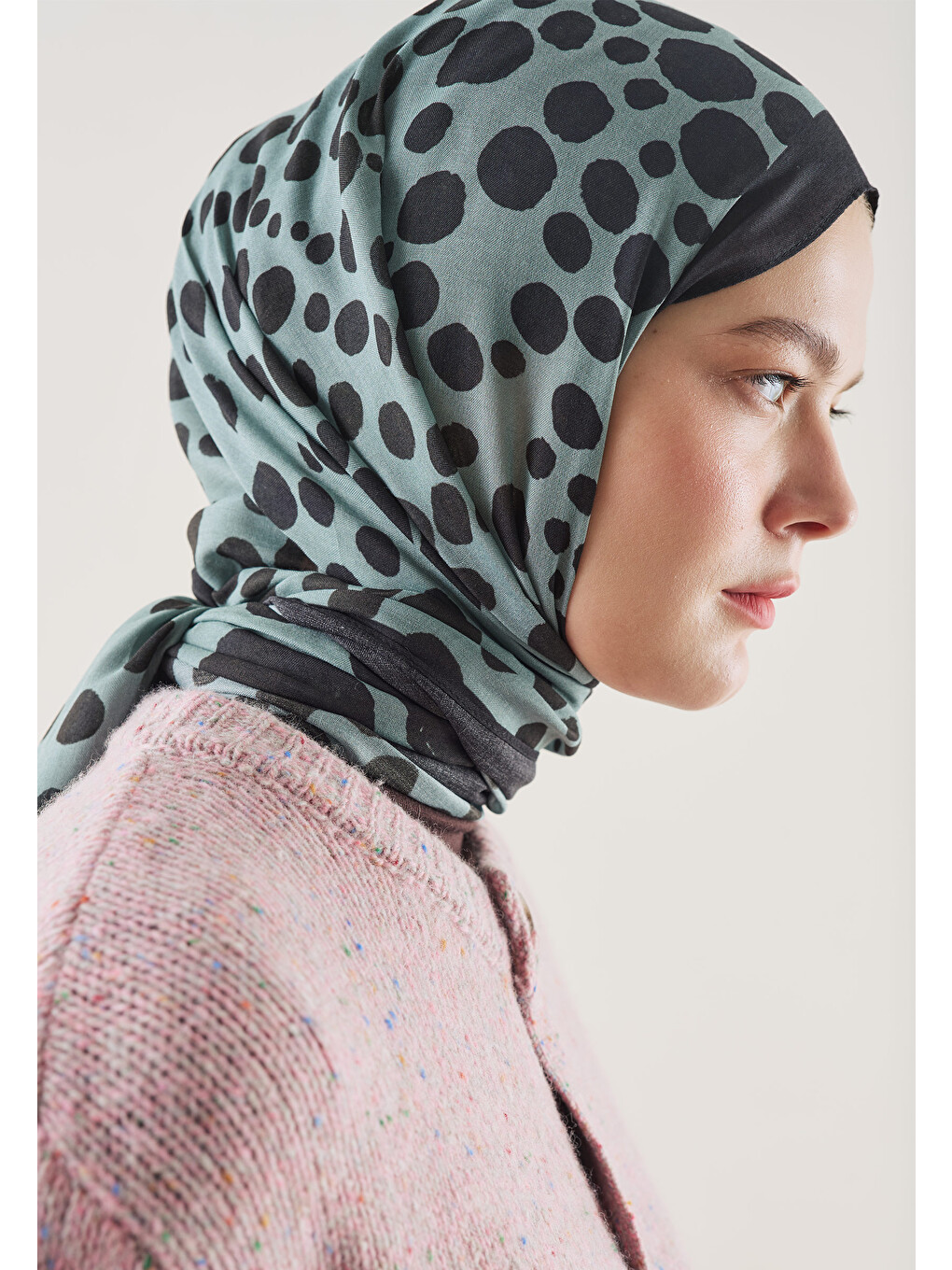 Yeşil Polka Dots Desen Rami Şal Okyanus-3