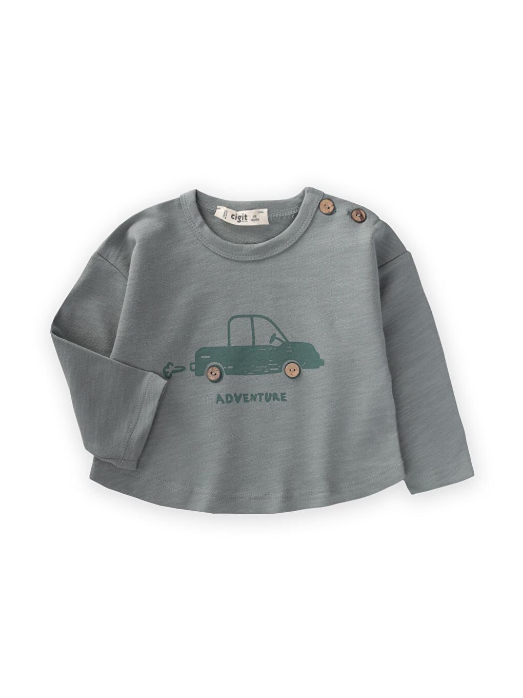 CİGİT Çağla Yeşili Adventure Baskılı Erkek Bebek  Sweatshirt 0-5 Yaş Çağla Yeşili