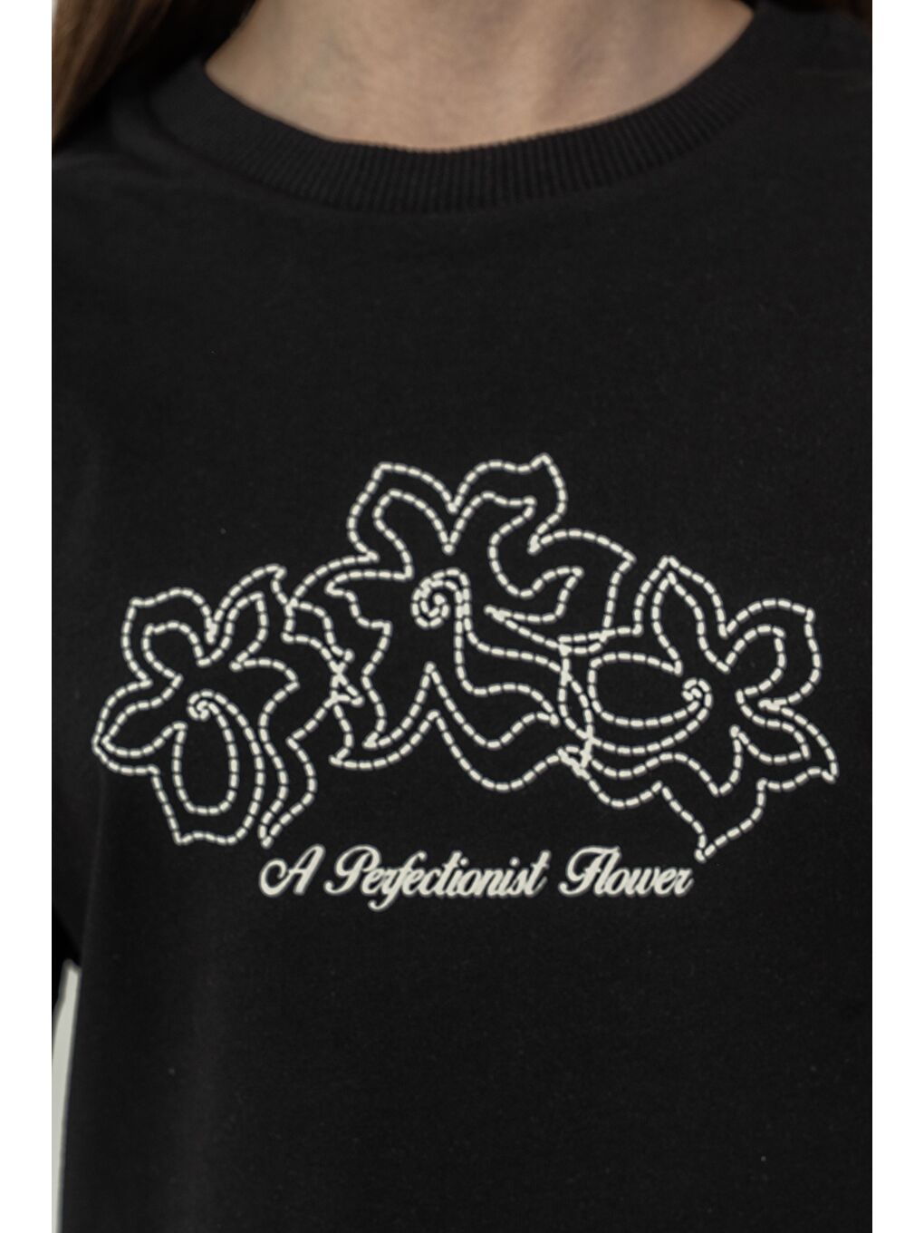 Siyah Üst Orta Baskılı Alt Tüm Alan Çiçek Baskılı Kız Çocuk Alt Üst Eşofman Takımı-5