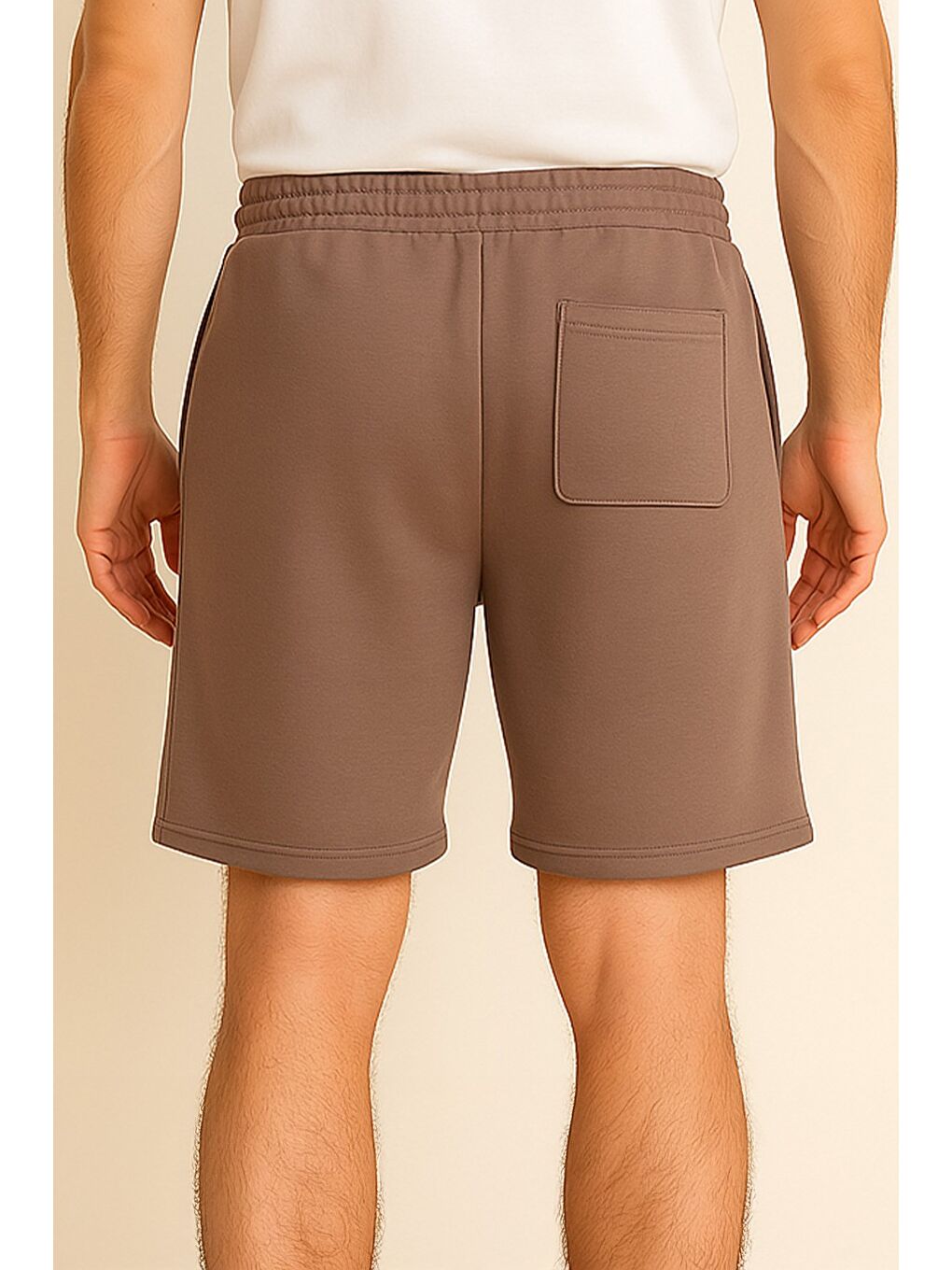 Bej Bel Bağcıklı Nakışlı Erkek Şort-1