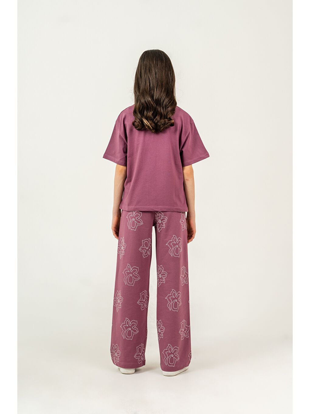 Pembe Üst Orta Baskılı Alt Tüm Alan Çiçek Baskılı Kız Çocuk Alt Üst Eşofman Takımı-3