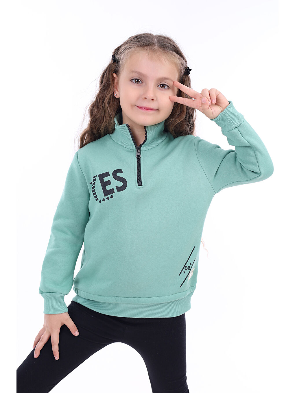 Toontoykids Yeşil Kız Çocuk Baskılı Sweatshirt