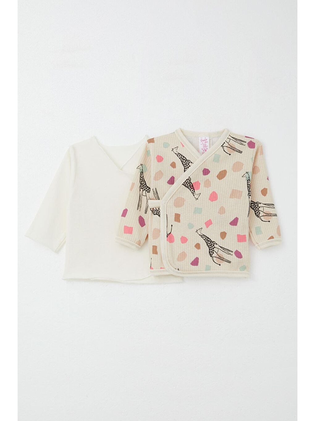 Yenidoğan Bebek İç Dış Çıtçıtlı 2 Li Zıbın Zürafa Desenli Bej (0-3 Ay)